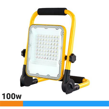 PROYECTOR LED 100W 6K 2500lm IP65 120º PORTATIL C/BATERIA RECARGABLE AUTO:4-8H