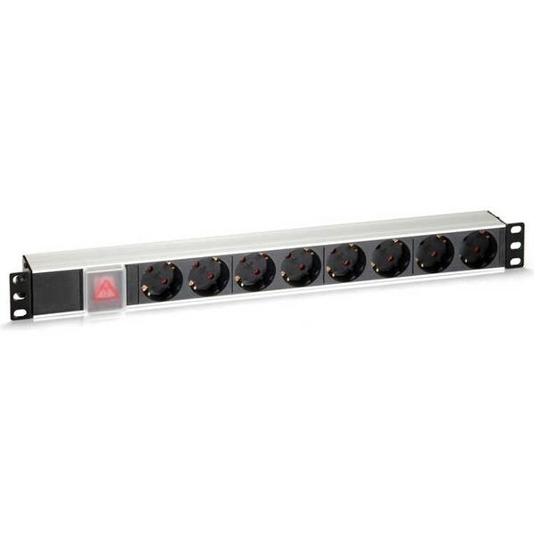 [INF-PDU-8E] REGLETA PDU RACK 19¨ 8 TOMAS SCHUKO 2P+T 16A + INTERRUPTOR ALUMINIO