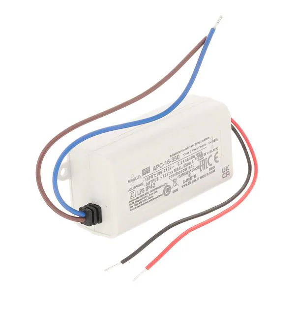 [DRI-12-48V-350MA] DRIVER CC 16.8W INC:AC90-264V 47-63Hz OUT:DC12-48V 350mA IP42 APC-16-350