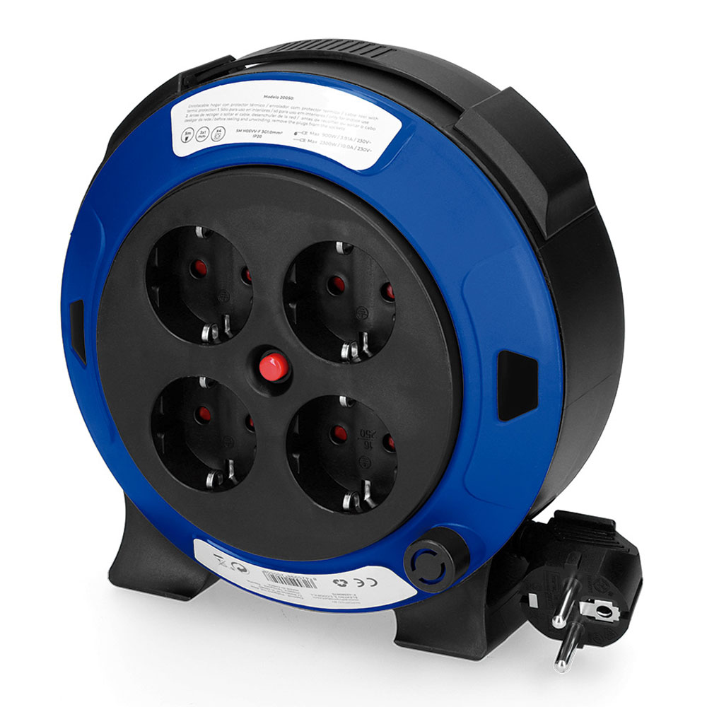 ENROLLACABLES 4x2P+T 16A SCHUKO 3x1mm 5mts CON PROTECTOR TERMICO