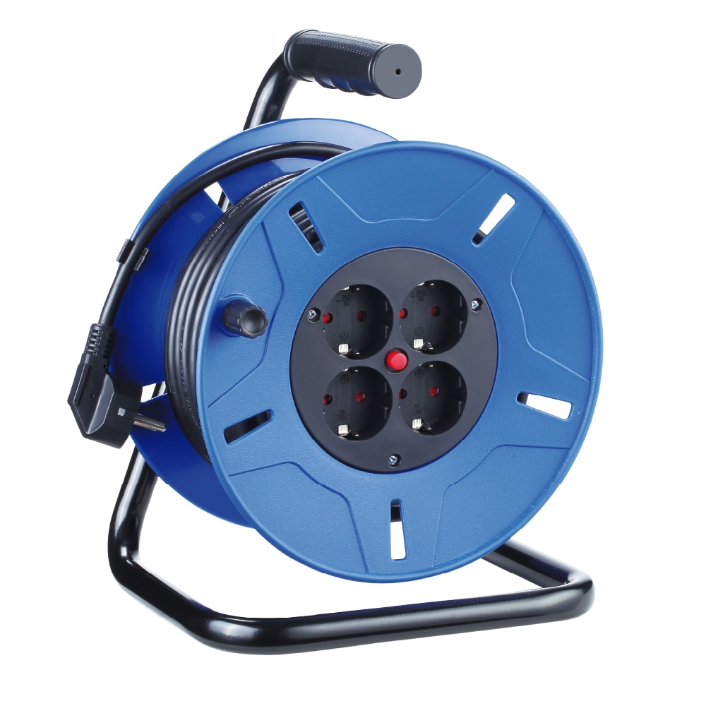 ENROLLACABLES 4x2P+T 16A SCHUKO 3x1.5mm2 25mts C/PROTECTOR TERMICA