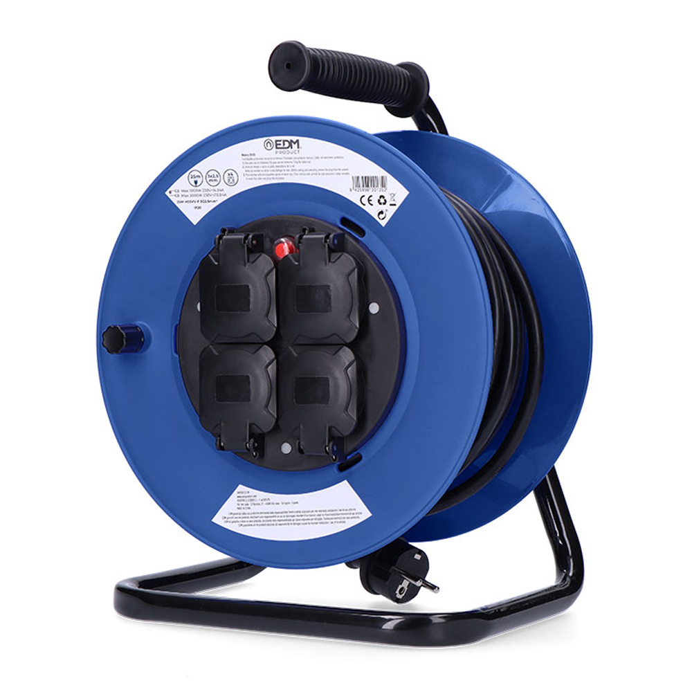 ENROLLACABLES 4x2P+T 16A SCHUKO 3x2.5mm2 25mts CON PROTECTOR TERMICO