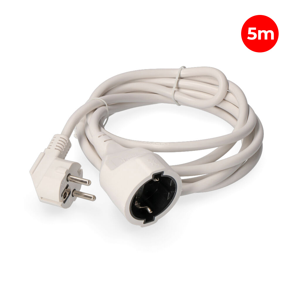 CABLE ALARGADOR 5mts C/TOMA SCHUKO 2P+T 16A MACHO Y HEMBRA 3X1.50mm2 BLANCO