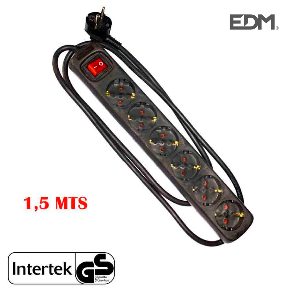 REGLETA 6T+INT 3X1.5MM NEGRA BLUELIGHT