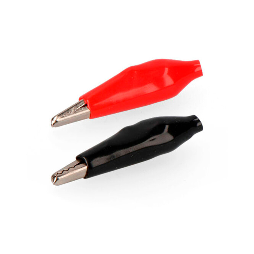 [CON-PINZA-RJ-NG] PAREJA CONECTOR PINZA COCODRILO ROJO Y NEGRO AISLADA