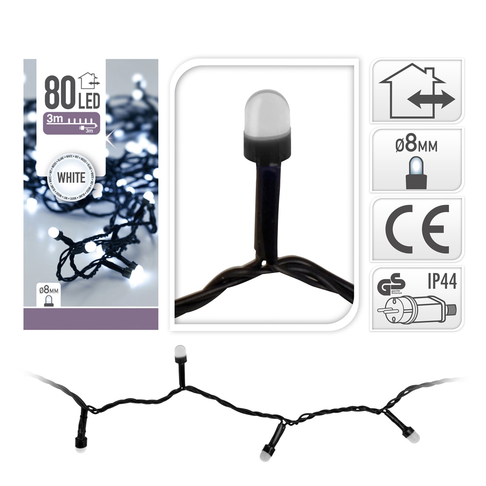[NAV-71174] GUIRNALDA LED BLANCA CABLE NEGRO 6Mts 80LEDs IP44