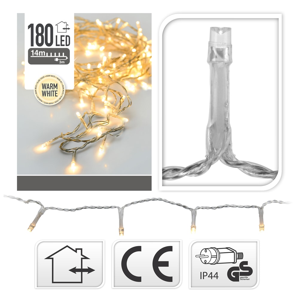 [NAV-71188] GUIRNALDA FIJA 180 LEDS BLANCO CALIDO 220V IP44 CABLE TRANSPARENTE 16,5m