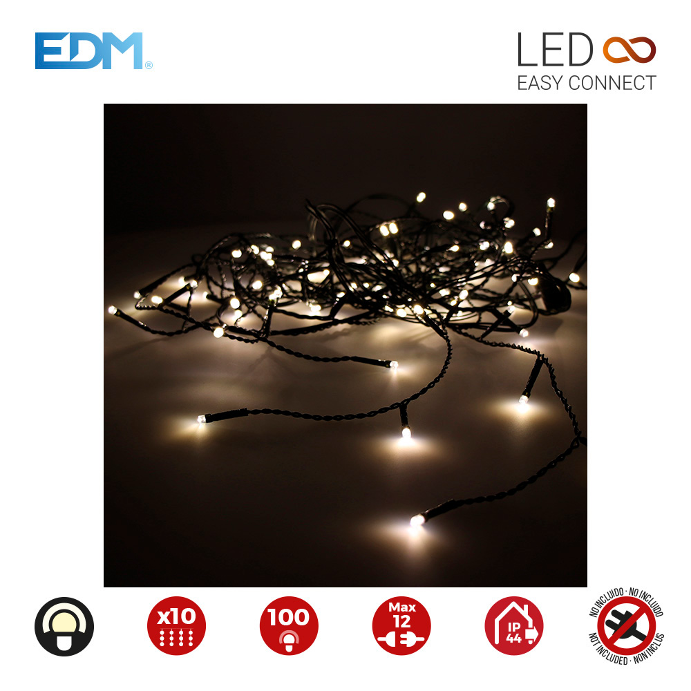 [NAV-71261] CORTINA EASY-CONNECT 2X1M 10 TIRAS 100 LEDS BLANCO CALIDO 30V (INTERIOR-EXTERIOR) EDM TOTAL 1,8W