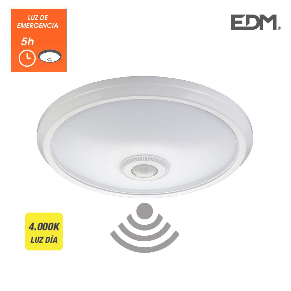 PLAFON LED 16W 6000ºK 1100LM IP20 C/SENSOR MOVIMIENTO Y EMERGENCIA 65lm (5h) ø290x60mm