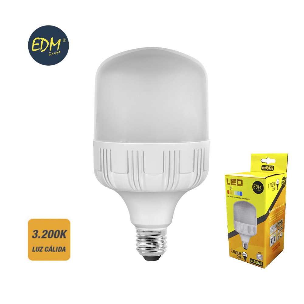 [E27-BIG-20W-3] BOMBILLA LED BIG E27 20W 3K LUZ CALIDA 1700LM 200º IP20