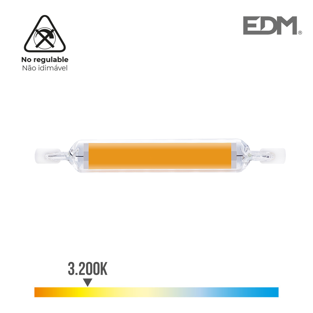 [R7S-118MM-COB-3] BOMBILLA LINEAL R7S 118mm 12W 3K LUZ CALIDA 1250lm CHIP COB 360º ULTRAFINA