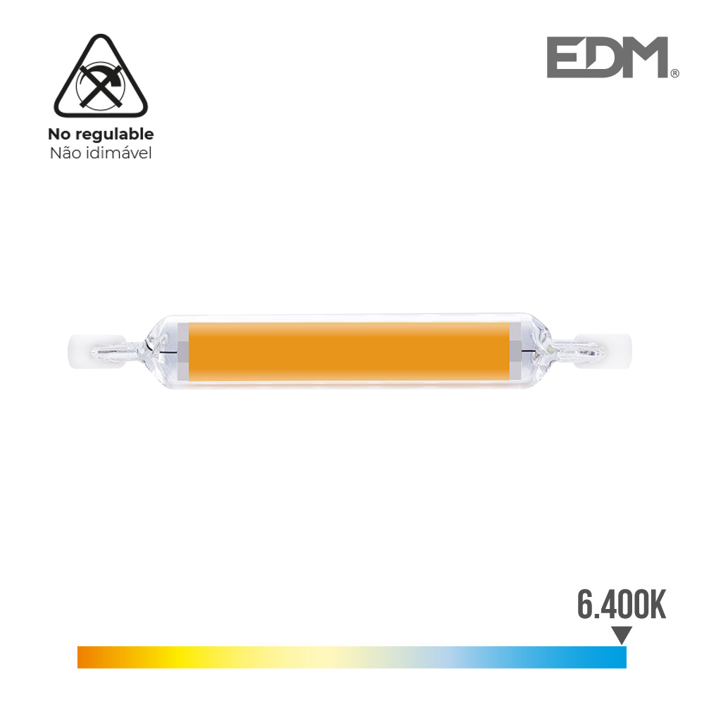BOMBILLA LINEAL R7S 118mm 12W 6K LUZ FRIA 1250lm CHIP COB 360º ULTRAFINA