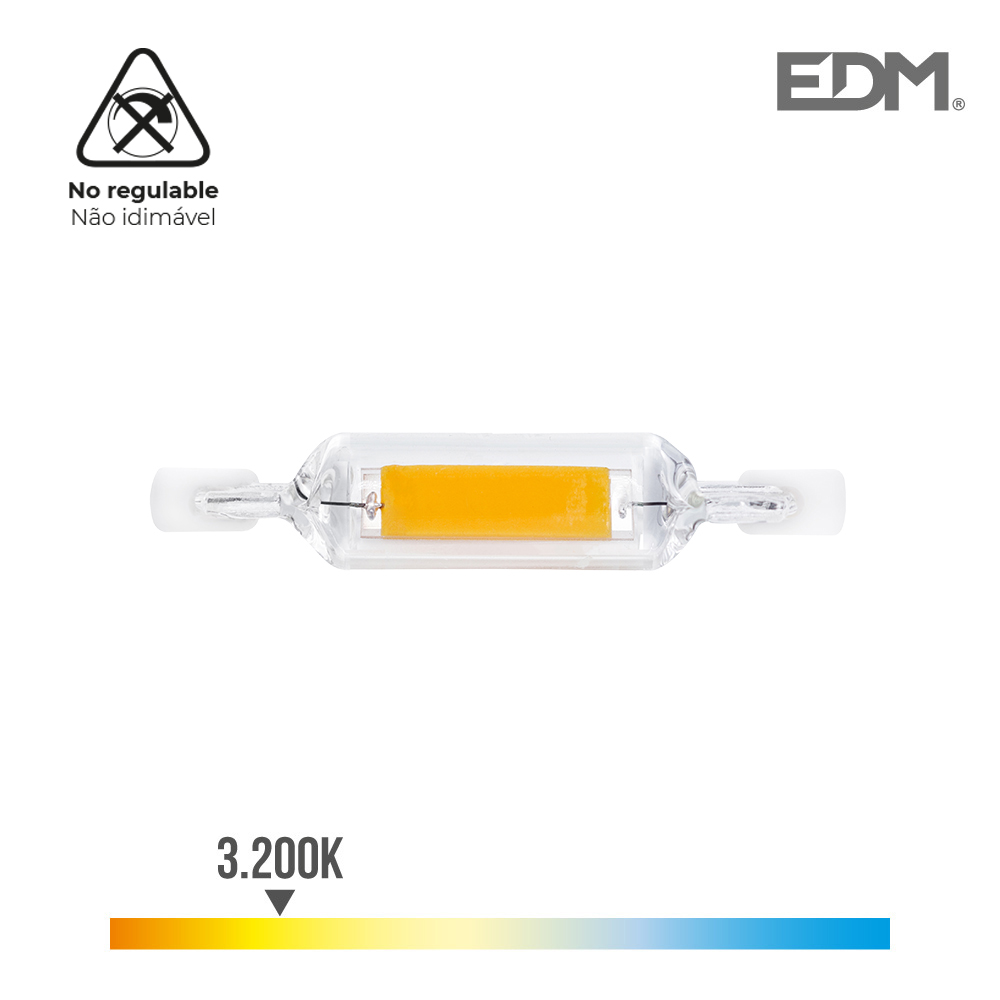 [R7S-78MM-COB-3] BOMBILLA LINEAL R7S 78mm 7W 3K LUZ CALIDA 620LM COB IP20 360º