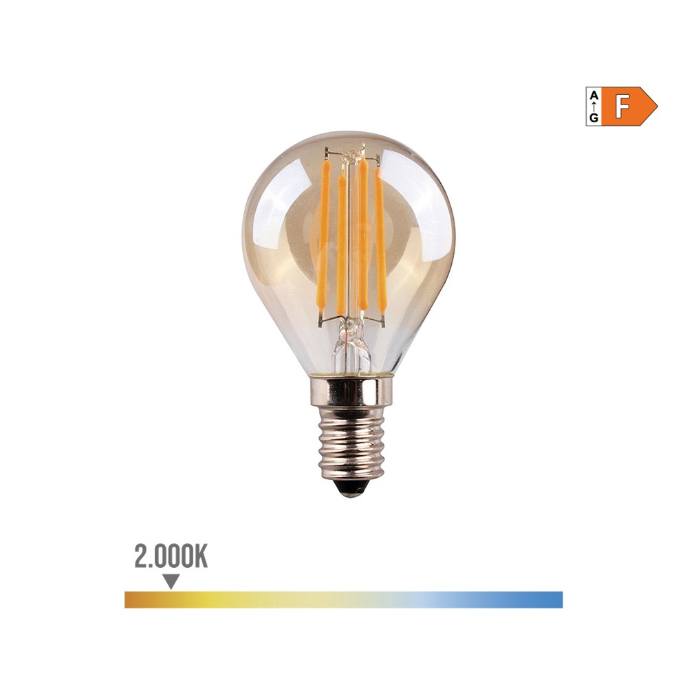BOMBILLA ESFERICA P45 E14 4,5W 2000ºK 350LM AMBER GLASS