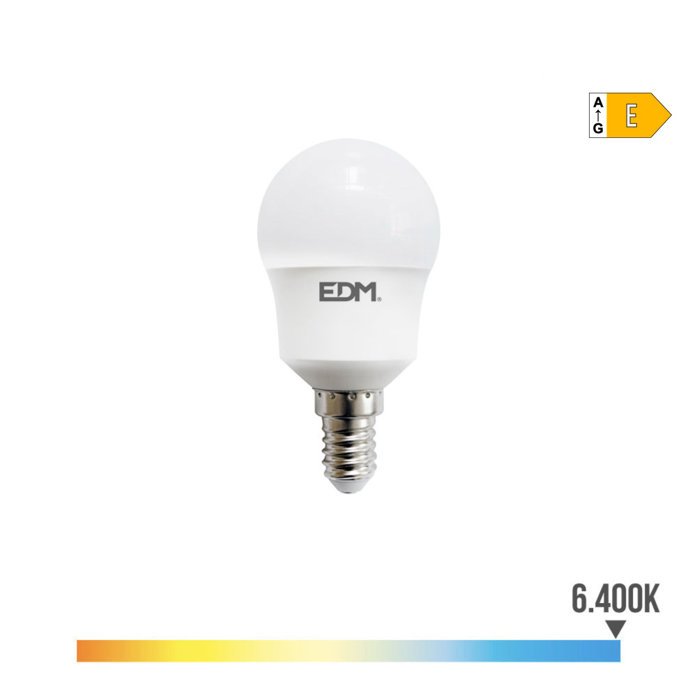[E14-ESF-8.5W-6] BOMBILLA LED ESFERICA P45 E14 8.5W 6K LUZ FRIA 1000lm 200º 20H Ø45x87mm EDM