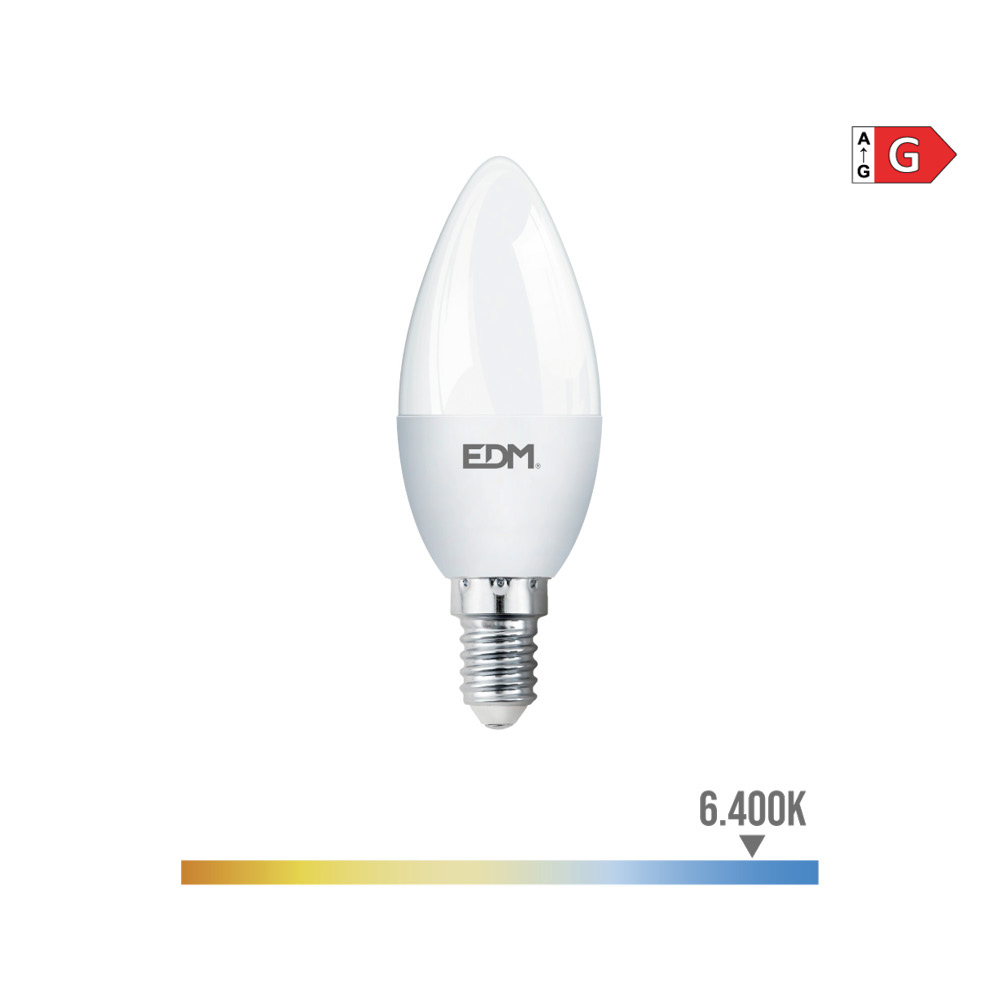 [E14-VELA-5W-6] BOMBILLA LED VELA C36 E14 5W 6K LUZ FRIA 400lm