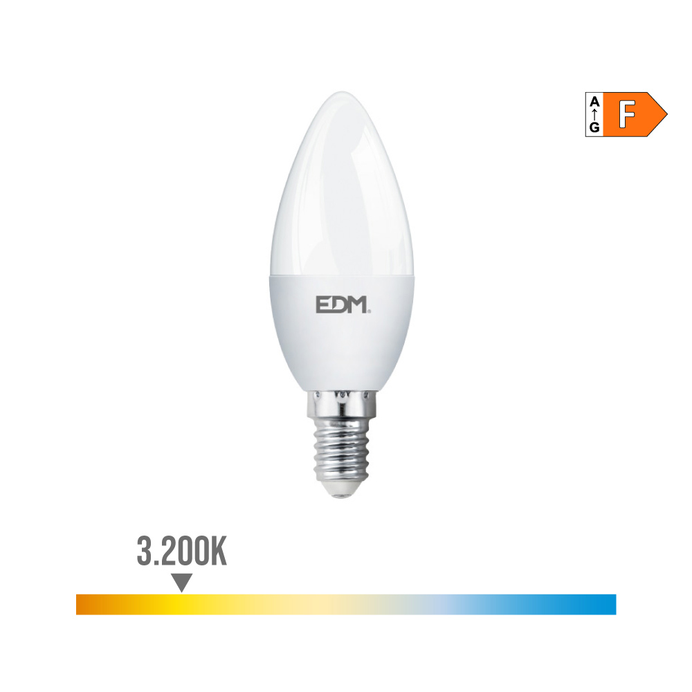 [E14-VELA-7W-3-EDM] BOMBILLA LED VELA C37 E14 7W 3K LUZ CALIDA 600lm 200º 25H Ø36x103mm EDM