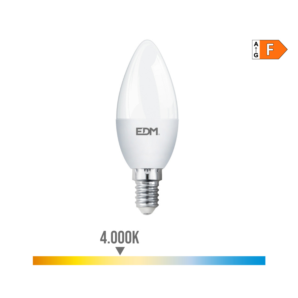 BOMBILLA LED VELA C37 E14 7W 4K LUZ NEUTRA 600lm 200º 25H Ø36x103mm EDM