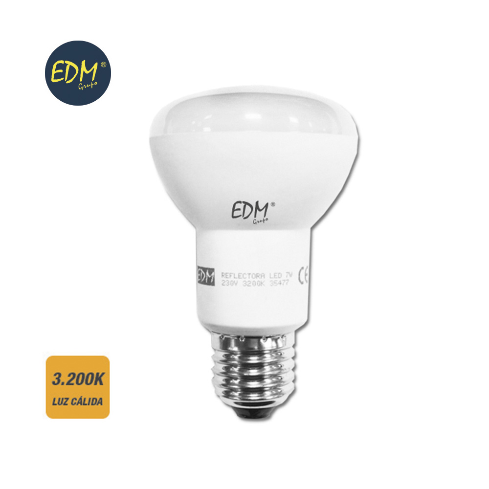 [E27-R63-7W-3] BOMBILLA REFLECTORA R63 E27 7W 3K LUZ CALIDA 470LM 120º IP20