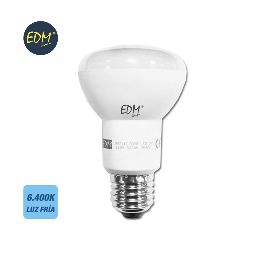 [E27-R63-7W-6] BOMBILLA REFLECTORA R63 E27 7W 6K LUZ FRIA 470LM 120º IP20