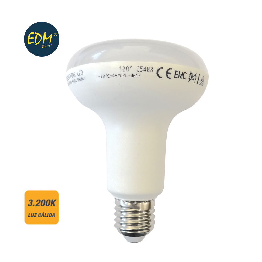 [E27-R90-12W-3] BOMBILLA REFLECTORA R90 E27 12W 3K LUZ CALIDA 1055LM 120º IP20