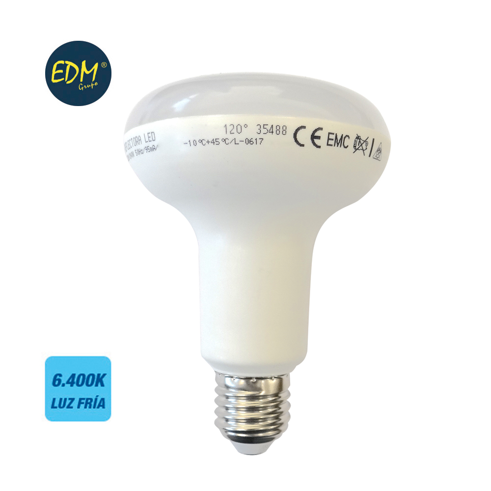 [E27-R90-12W-6] BOMBILLA REFLECTORA R90 E27 12W 6K LUZ FRIA 1055LM 120º IP20