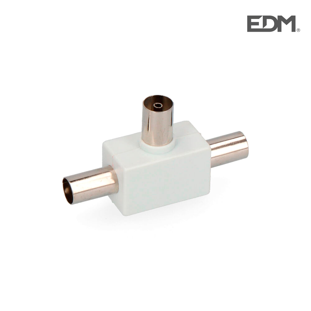 [TV-CON-T-IEC] CONECTOR REPARTIDOR TV IEC ''T'' 1 HEMBRA 2 MACHO PVC