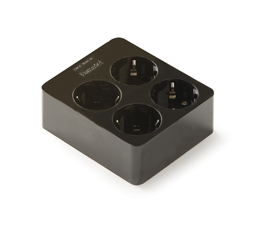 BASE MULTIPLE CUADRADA 4 TOMAS SCHUKO 2P+T 16A 250V SUPERFICIE SIN CABLE NEGRO