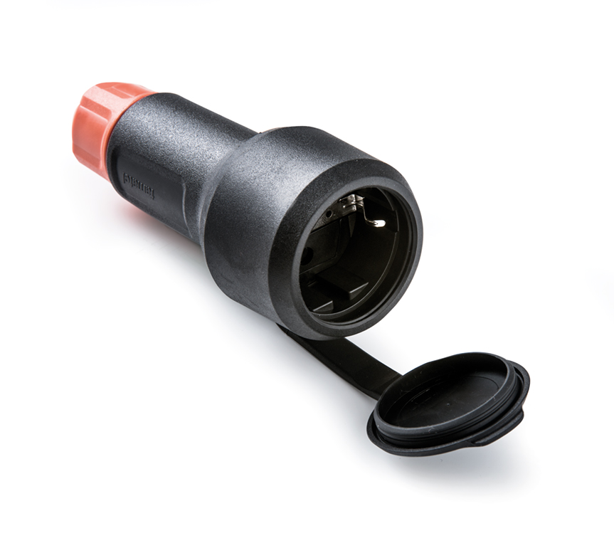 BASE AEREA HEMBRA SCHUKO C/TAPA 2P+T 16A IP54 4.8mm CON PRENSAESTOPA