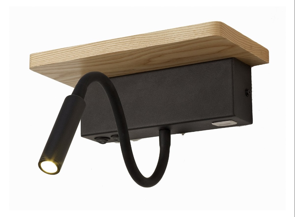 [APL-LEC-MAD-USB] APLIQUE LECTOR CABECERA FLEX+ESTAN 5W+3W+USB 560LM LUZ CALIDA