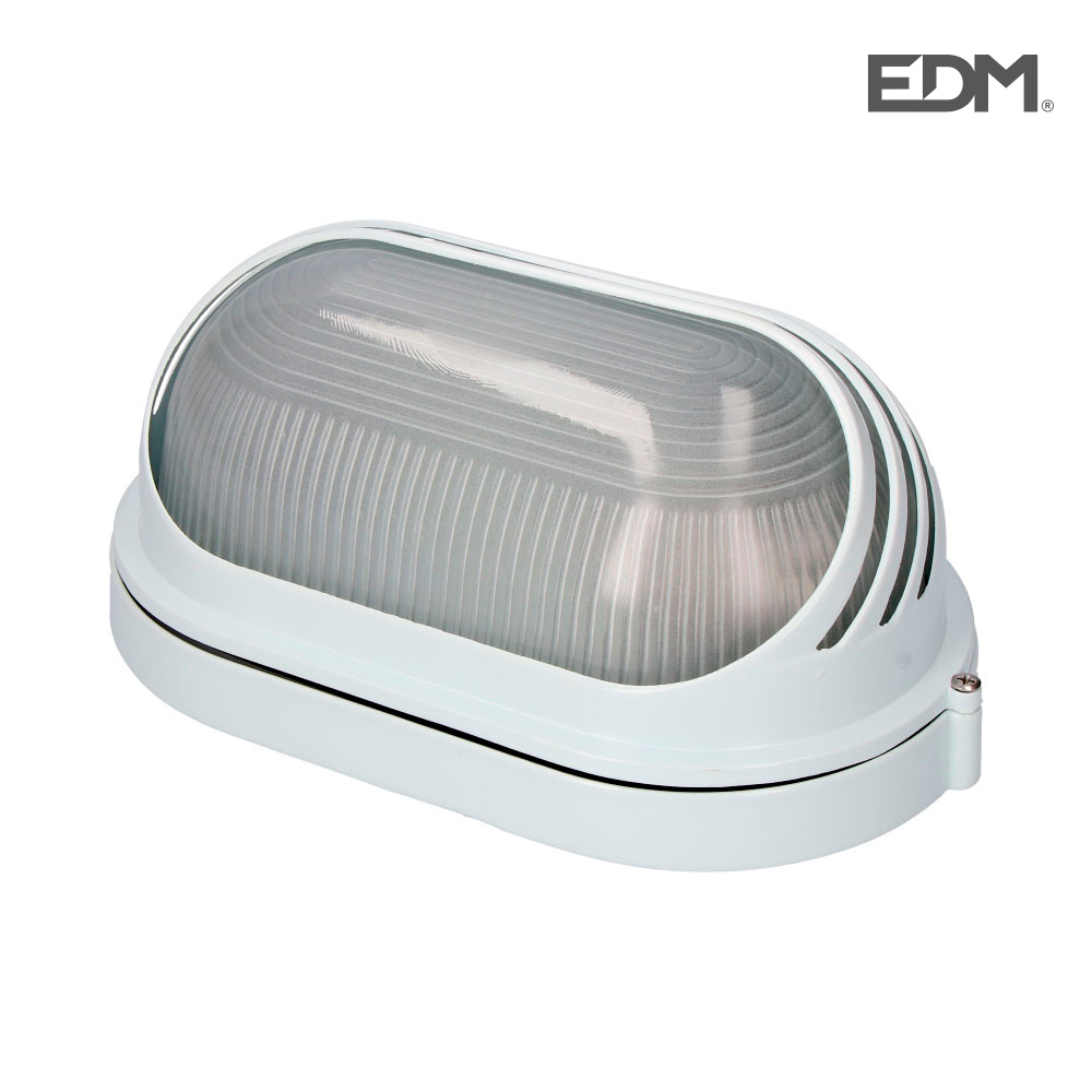 APLIQUE OVALADO ALUMINIO REJILLA SUPERIOR / CRISTAL IP54 1XE27 BLANCO FENOPLASTICA