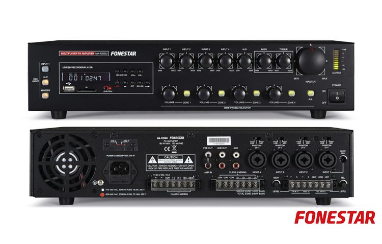 [SON-AMP-MA125Z] AMPLIFICADOR MEGAFONIA 120W LINEA 100V USB/SD/MP3/FM 4 ZONAS MA-125Z