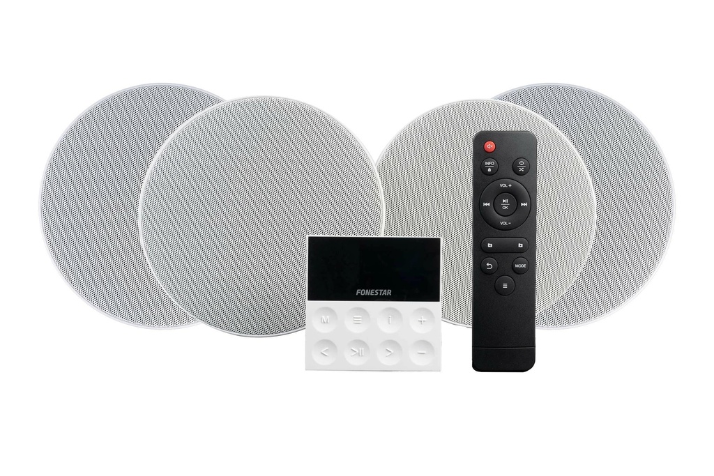 [SON-KIT-KS-WALL-4] KIT SONIDO CENTRAL Y 4 ALTAVOCES 6 1/2" 15+15W RMS BLUE/FM/USB