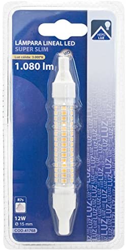 [R7S-118MM-12W-3] BOMBILLA LINEAL R7S 118mm 12W 3K LUZ CALIDA1080lm SMD2835 360º ULTRAFINA Ø15mm