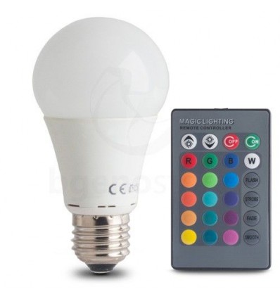 BOMBILLA A60 LED RGB E27 4W CON MANDO IR