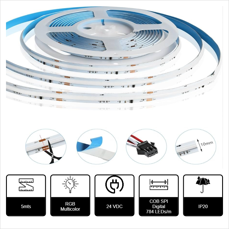 5Mts TIRA LED DIGITAL COB RGB 24VDC 17W/m 576P SPI IP20 600lm/m