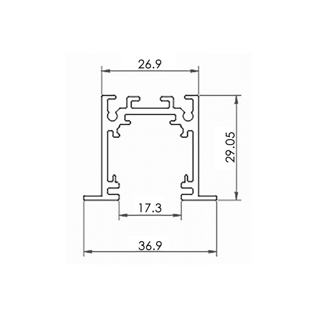 CARRIL MAGNÉTICO EMPOTRAR NEGRO SERIE 16MM - 2 METROS