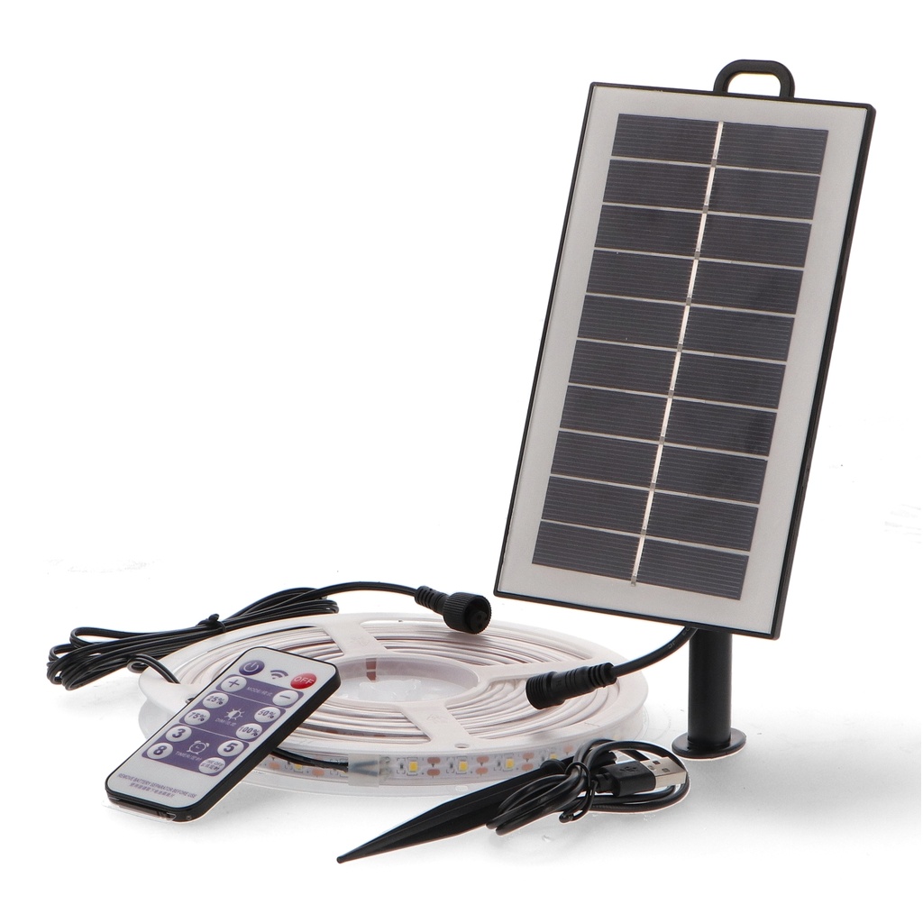 [TDL-KIT-SOLAR-5M-RGB] KIT TIRA LED SOLAR 5mts 3000ºK LUZ CALIDA IP65 4W/m  600lm CON MANDO