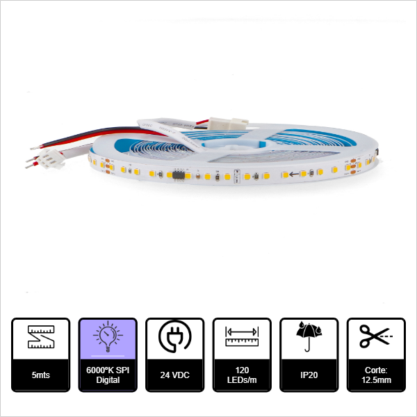 [TL-24IN120S23-10BDI] 5Mts TIRA LED DIGITAL SPI SMD2835 6000ºK 24VDC 10W/m 800lm/m IP20