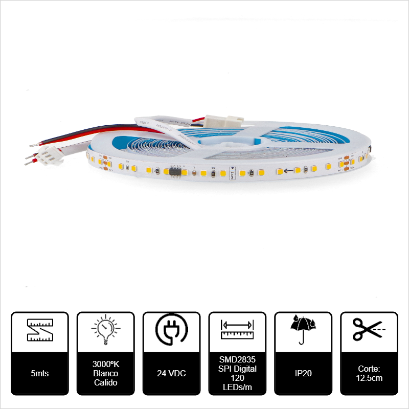 [TL-24IN120S23-10CDI] 5Mts TIRA LED DIGITAL SPI SMD2835 3K 24VDC 10W/m 120P IP20