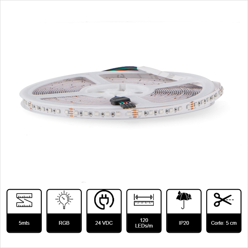 10mts TIRA LED 24V SMD3535 120p/m IP20 RGB 12W/m