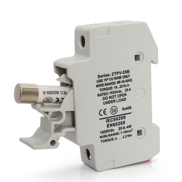 BASE FUSIBLE DE CARRIL 10x38mm 1000VDC 1P 32A Max