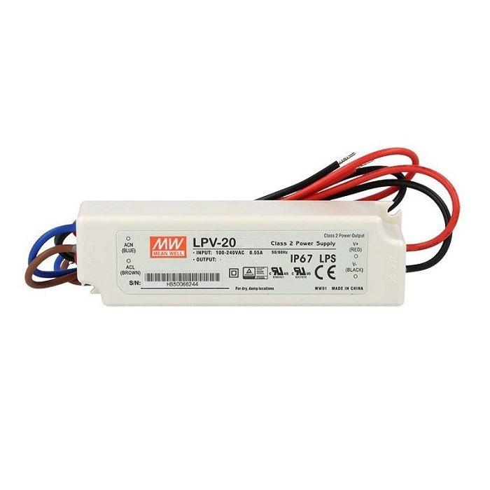 TRANSFORMADOR IP67 20W 12VDC 1.67A LPV-20-12 MEAN WELL