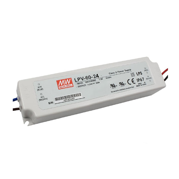 [DC-24V-60W-LPV] TRANSFORMADOR IP67 60W 24VDC 2.5A LPV-60-24 MEAN WELL
