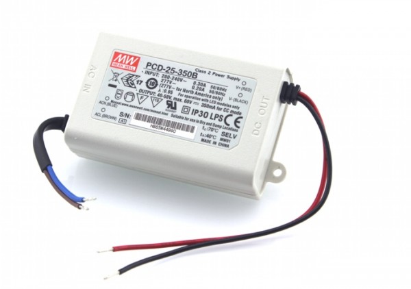 [DRI-40-58V-350MA-DIM] PCD-25-350B DRIVER DIMMABLE TRIAC 20.3W 40-58VDC 350mA 180-295VAC IP42 PFC MEAN WELL