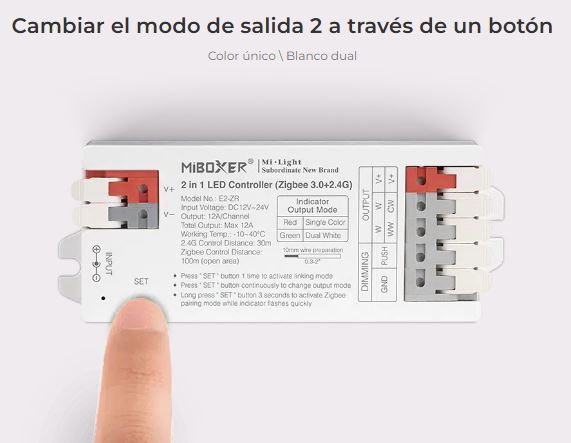 [DIM-MI-LIGHT-CCT-ZR] DIMMER E2-ZR MiBoxer Zigbee 3.0+2.4GHz 2en1 (SINGLE/DUAL COLOR) 12-24VDC 12A