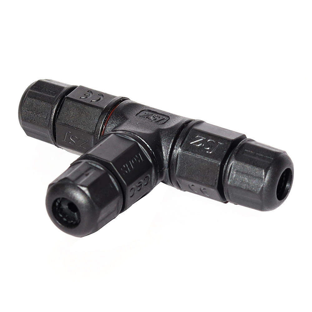 [CON-IP68-T-3P] CONECTOR CONEXION ELECTRICA IP68 EN T CON PRENSAESTOPA 3X1mm NEGRO
