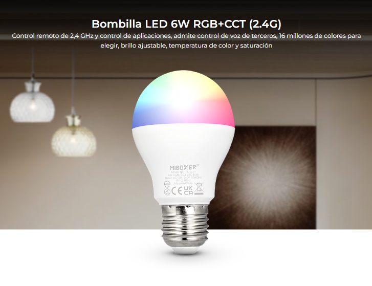 [E27-STD-6W-MI] BOMBILLA STANDARD E27 6W RGB+CCT 550LM 2.4GHZ MI-LIGHT
