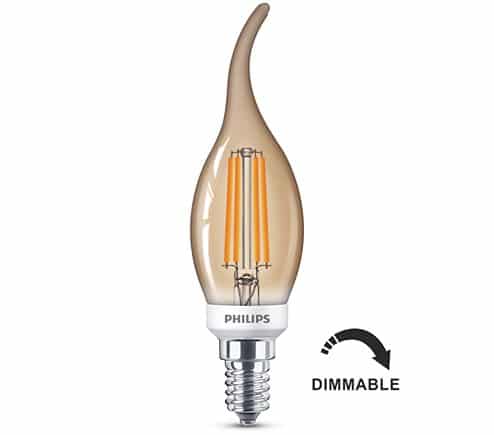 [E14-VELA-5W-VIN-2-DI] BOMBILLA LED VELA BA35 E14 W 2200ºK LUZ MUY CALIDA 350LM 300º AMBER GLASS DIMMABLE PHILIPS