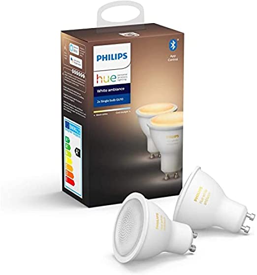 [GU10-HUE-WA-2P] PACK 2ud BOMBILLA LED GU10 PHILIPS HUE White Ambiance 4.2W 400lm 40º 2000-6500ºK